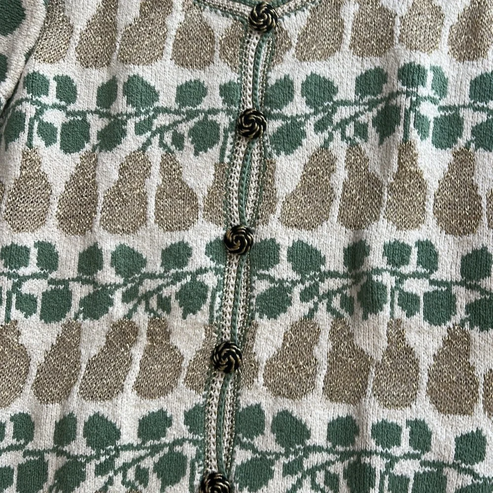 Hand knit Dia north of Boston pears cardigan sweater NWT XL  grandma Y2K - Picture 3 of 8